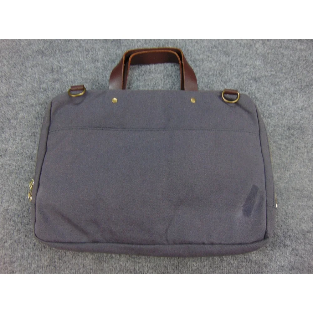 Line of Trade Laptop Briefcase Men Gray Canvas Leather Trim Commuter
